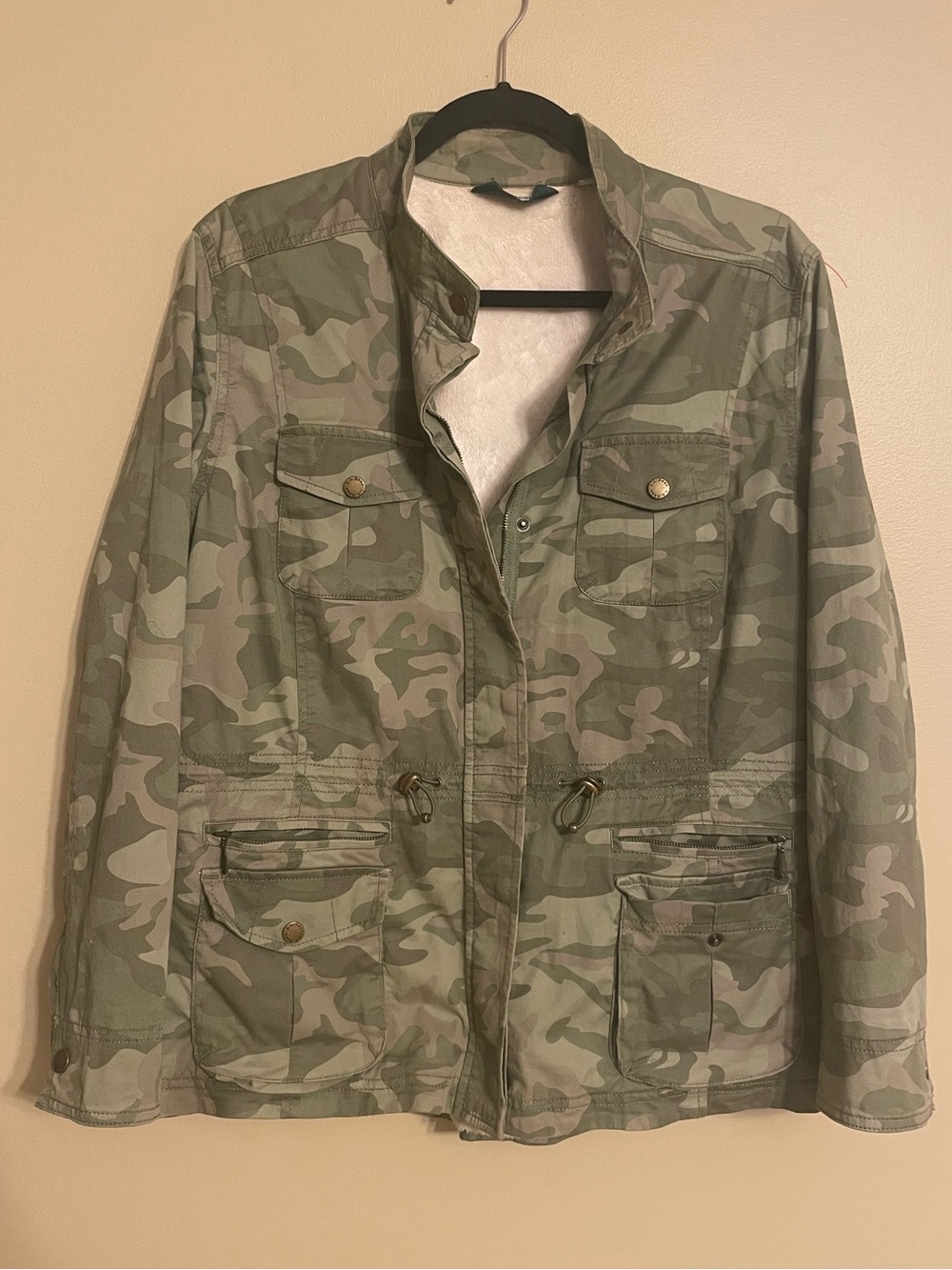 L.L. Bean Womens Camo Utility Jacket Large Outdoor Sherpa lined military